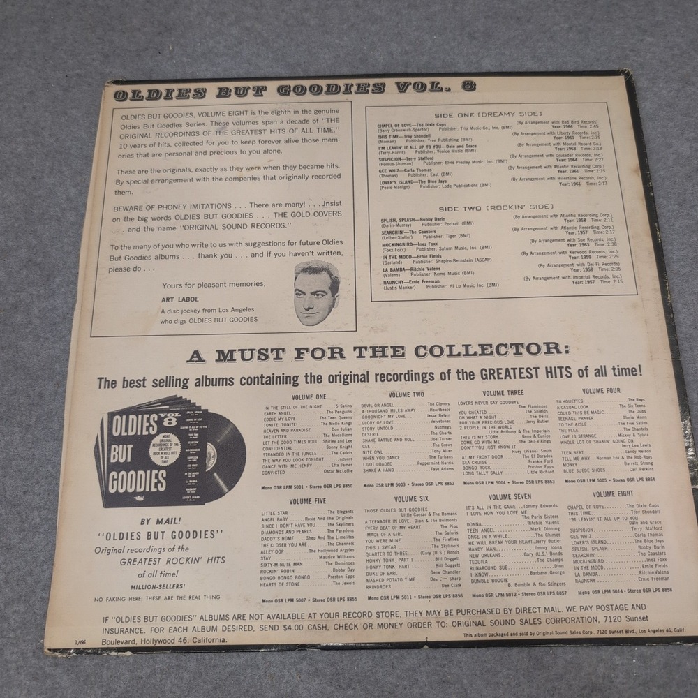 Oldies But Goodies Vol 8 Vinyl LP Original Sound OSR-LPS 8858 Stereo Art Laboe - Picture 2 of 4